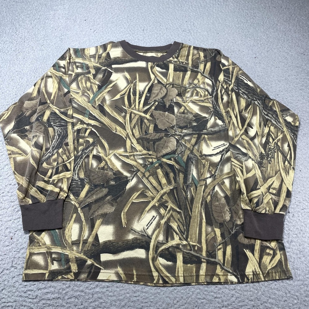 Advantage Wetlands Camo Shirt Mens XL Brown Long Sleeve Hunting Tee Outdoor VTG
